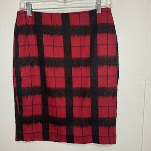 Talbots Petite Size 2P Red Black Pencil Skirt Wool Blend Lined EUC